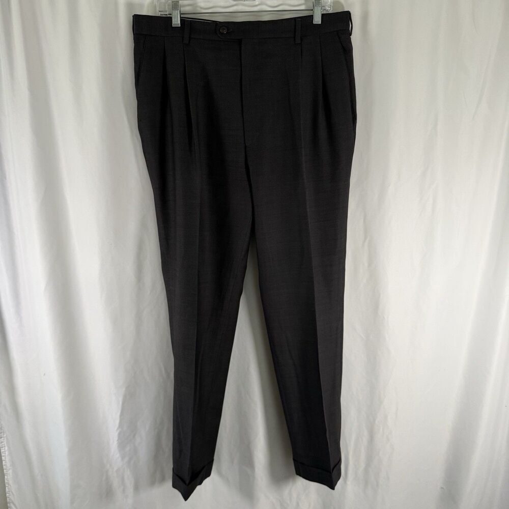 Zanella Dress Pants Men's 36 35x29 Grey 100% Wool Pleated Slash Pockets Office